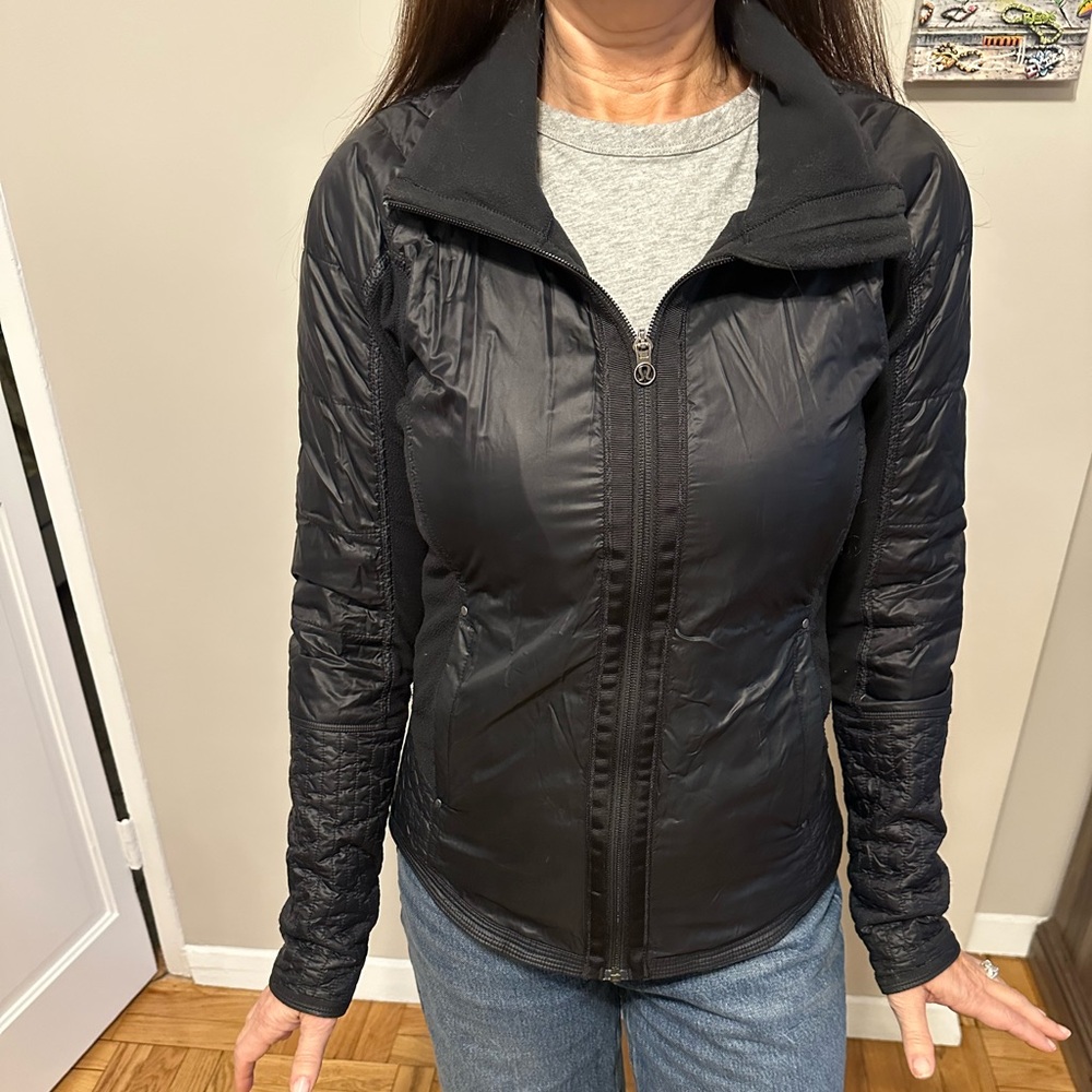 Small Lulu Lemon mixed media jacket with detachable hood - black
